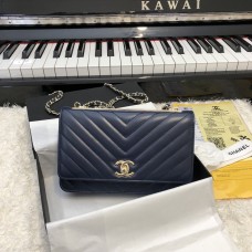 Chanel Small Flap Bag WOC 80982 V line Navy Blue Chanel Small Flap Bag WOC 80982 V line Navy Blue