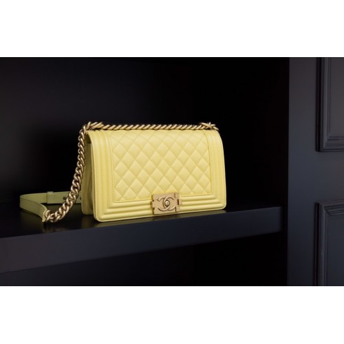 Chanel Le Boy Flap Bag Quilted Caviar bag Medium Yellow 67085 Chanel Le Boy Flap Bag Quilted Caviar bag Medium Yellow 67085