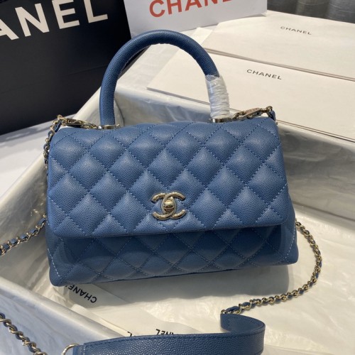 Chanel Caviar Quilted 23cm Coco Handle Flap Blue Chanel Caviar Quilted 23cm Coco Handle Flap Blue