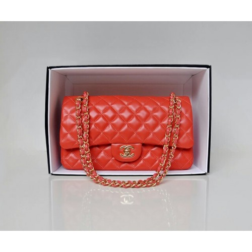 Chanel Lambskin Quilted Medium Double Flap Red/G Chanel Lambskin Quilted Medium Double Flap Red/G