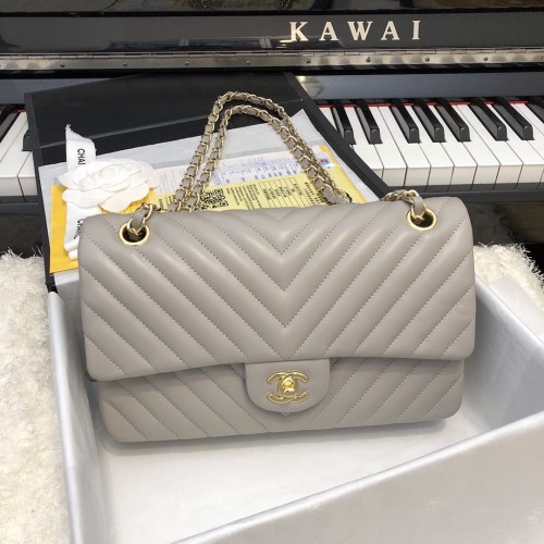 Chanel Classic 2.55 Flap Bag Lambskin V Line Grey Chanel Classic 2.55 Flap Bag Lambskin V Line Grey