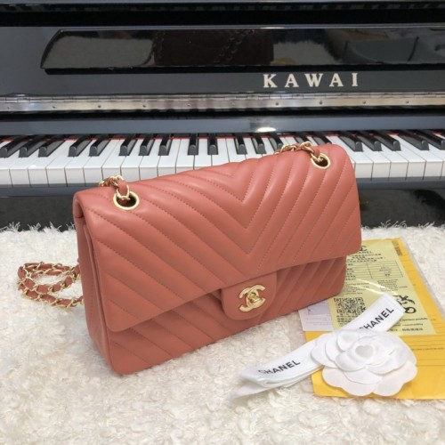 Chanel Classic 2.55 Flap Bag Lambskin V Line Light Red Chanel Classic 2.55 Flap Bag Lambskin V Line Light Red