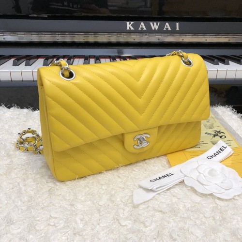 Chanel Classic 2.55 Flap Bag Lambskin V Line Yellow Chanel Classic 2.55 Flap Bag Lambskin V Line Yellow