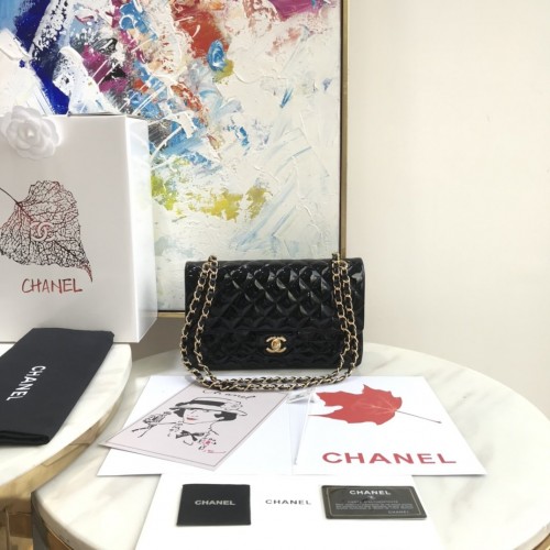 Chanel 1112 Flap Shoulder bag Dark Black Patent Leather Gold Chanel 1112 Flap Shoulder bag Dark Black Patent Leather Gold