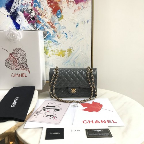 Chanel 1112 Flap Shoulder bag Dark Grey Patent Leather Gold Chanel 1112 Flap Shoulder bag Dark Grey Patent Leather Gold