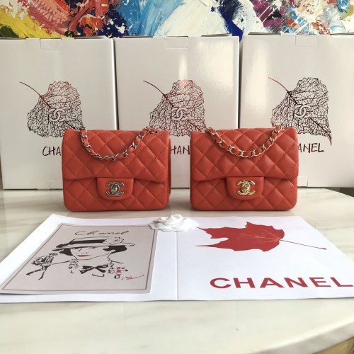 Chanel Mini Lambskin Classic Flap Shoulder Bag Orange Red Chanel Mini Lambskin Classic Flap Shoulder Bag Orange Red