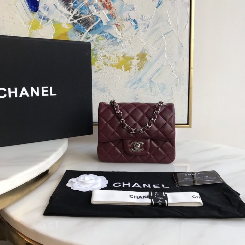 Chanel Lambskin Quilted Mini Double Flap Bag Wine Red/S 1115 Chanel Lambskin Quilted Mini Double Flap Bag Wine Red/S 1115