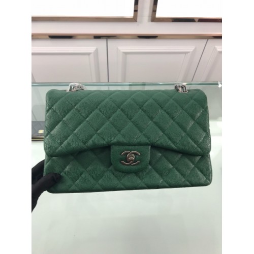 Chanel 1113 Large Flap Bag Caviar Green With Antique Silver Chanel 1113 Large Flap Bag Caviar Green With Antique Silver