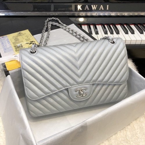 Chanel 1113 Large Flap Bag Caviar V Line Silver Chanel 1113 Large Flap Bag Caviar V Line Silver