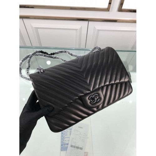 Chanel 1113 Large Flap Bag Lambskin V Line Black with Black CC Chanel 1113 Large Flap Bag Lambskin V Line Black with Black CC