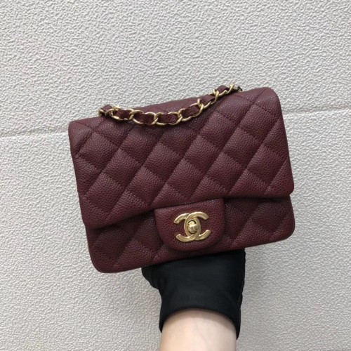 Chanel Mini Flap Bag 1115 Caviar Leather Dark Red With Gold Hardware Chanel Mini Flap Bag 1115 Caviar Leather Dark Red With Gold Hardware