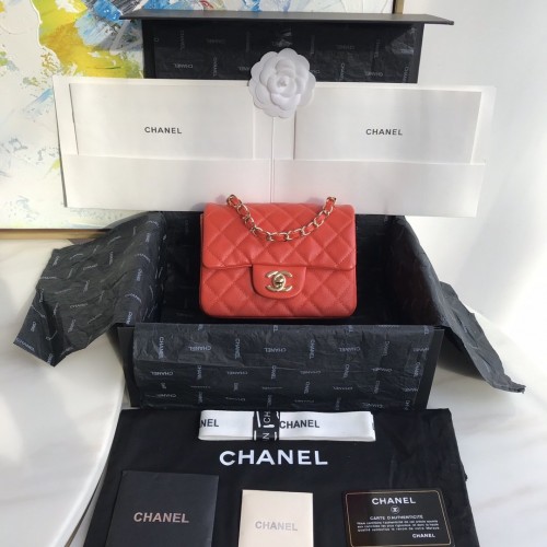 Chanel Mini Flap Bag 1115 Caviar Leather Orange Red Hardware Chanel Mini Flap Bag 1115 Caviar Leather Orange Red Hardware