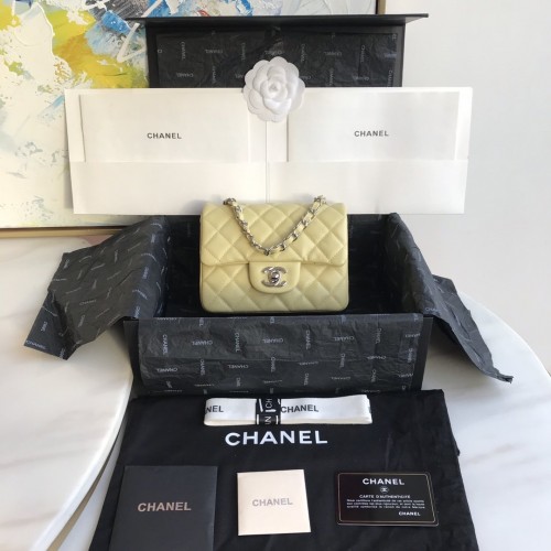 Chanel Mini Caviar Leathe Classic Flap Bag Yellow Hardware Chanel Mini Caviar Leathe Classic Flap Bag Yellow Hardware