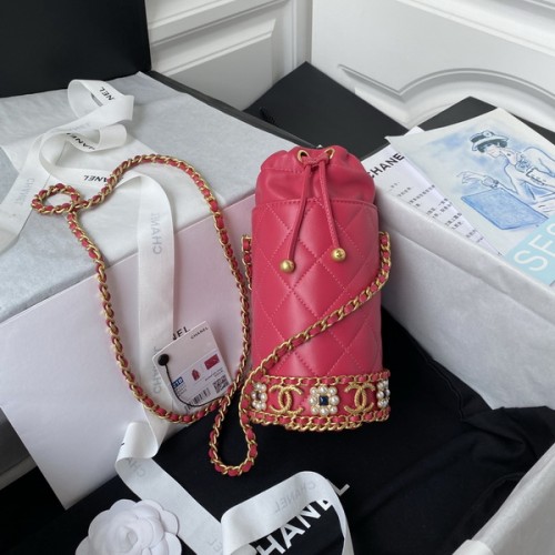 Chanel Bucket With Chain Lambskin Imitation Pearls Gold Metal AP2257 Pink Chanel Bucket With Chain Lambskin Imitation Pearls Gold Metal AP2257 Pink