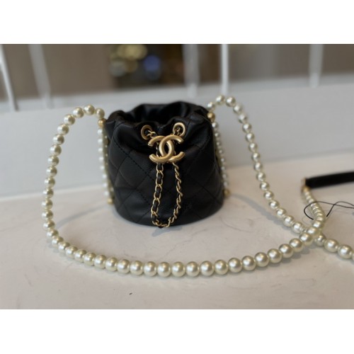 Chanel Mini Drawstring Bag Imitation Pearls AS2529 Black Chanel Mini Drawstring Bag Imitation Pearls AS2529 Black
