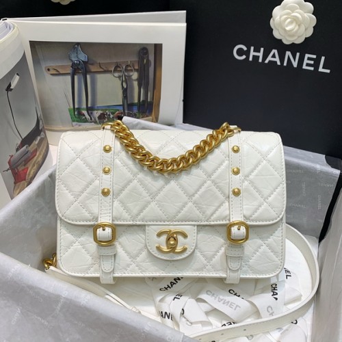 Chanel Flap Bag Twill Vintage Calfskin Gold Metal AS2696 White Chanel Flap Bag Twill Vintage Calfskin Gold Metal AS2696 White