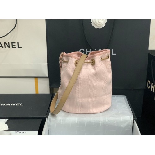 Chane 31 RUE CAMBON Canvas Bucket Bag Pink CC Logo A57536 Chane 31 RUE CAMBON Canvas Bucket Bag Pink CC Logo A57536