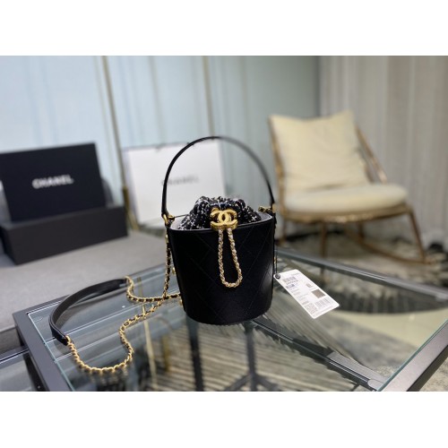 Chanel 2020 Spring Summer Bucket Bag Calfskin Black AS1478 Chanel 2020 Spring Summer Bucket Bag Calfskin Black AS1478