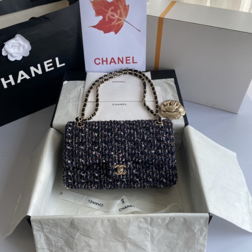 Chanel Black Flower Gold Sequined Woolen Chain Bag 25cm Chanel Black Flower Gold Sequined Woolen Chain Bag 25cm