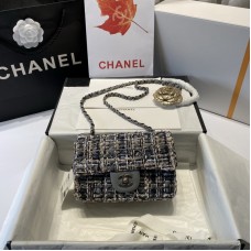 Chanel Black Gold Woolen Chain Bag 20cm