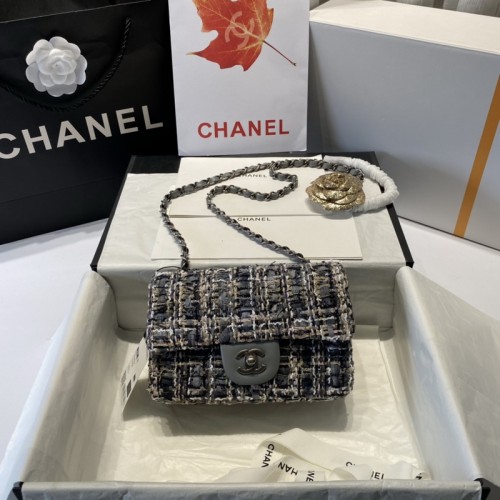 Chanel Black Gold Woolen Chain Bag 20cm Chanel Black Gold Woolen Chain Bag 20cm