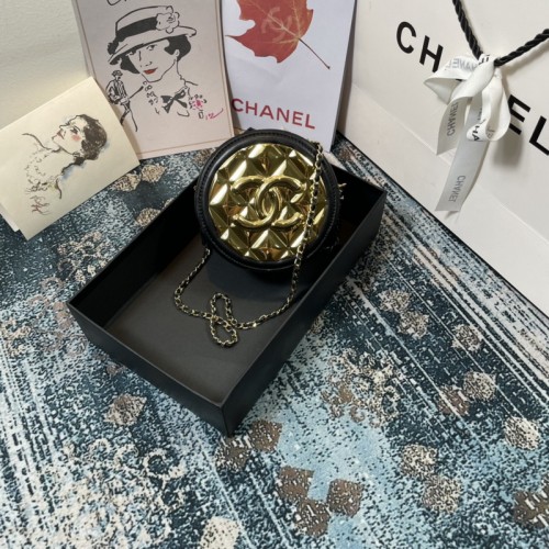 Chanel New 2021 Mirror Round Cake Bag Black AP2388 Chanel New 2021 Mirror Round Cake Bag Black AP2388