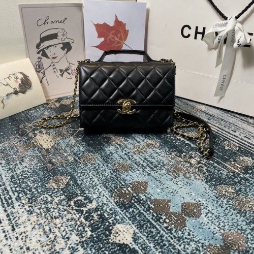 Chanel New 2021 Mini Flap Bag With Handle Black Lambskin Gold Metal AS2796 Chanel New 2021 Mini Flap Bag With Handle Black Lambskin Gold Metal AS2796