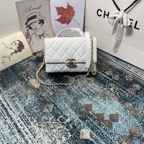 Chanel New 2021 Mini Flap Bag With Handle White Lambskin Gold Metal AS2796 Chanel New 2021 Mini Flap Bag With Handle White Lambskin Gold Metal AS2796