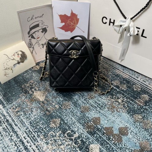 Chanel New 2021 Small Box Bag Black Lambskin Gold Metal AS2877 Chanel New 2021 Small Box Bag Black Lambskin Gold Metal AS2877