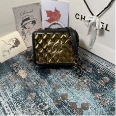 Chanel New 2021 Vanity Case Black Lambskin Gold Metal AS2900 
