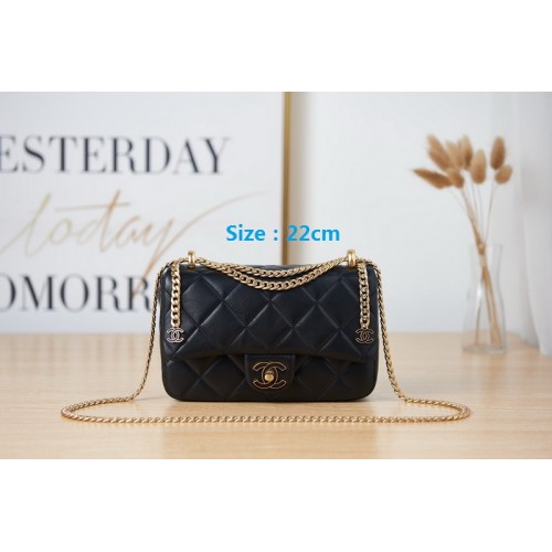 Chanel Classic Flap Mini Handbag Enamel Button Black Chanel Classic Flap Mini Handbag Enamel Button Black