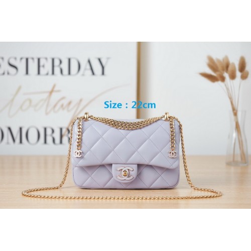 Chanel Classic Flap Mini Handbag Enamel Button Lavender Chanel Classic Flap Mini Handbag Enamel Button Lavender