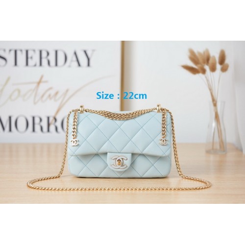 Chanel Classic Flap Mini Handbag Enamel Button Light Blue Chanel Classic Flap Mini Handbag Enamel Button Light Blue