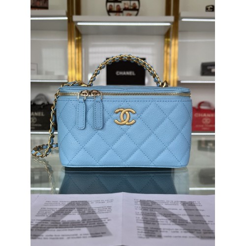 Chanel 2022 Calfskin Vanity Case AP2805 Sky Blue Chanel 2022 Calfskin Vanity Case AP2805 Sky Blue