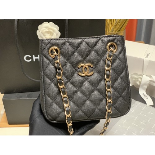 Chanel 2022 SS Leather Tote Bucket Bag AS3176 Black