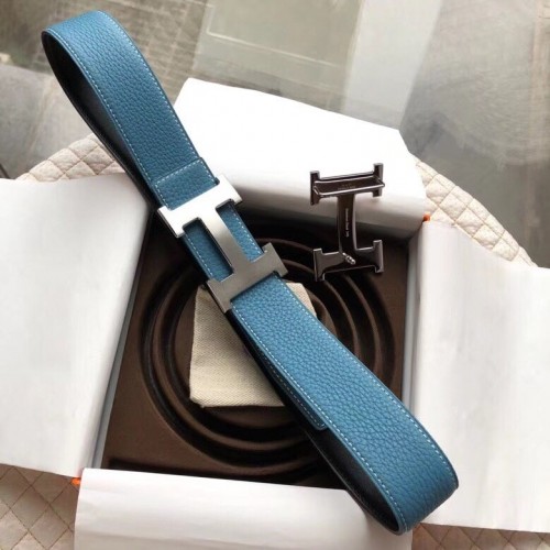 Hermes H Belt Leather Blue Hermes H Belt Leather Blue