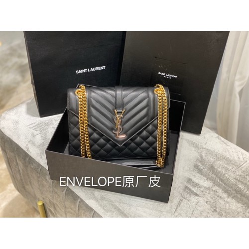 Saint Laurent Envelope Medium Bag 487206 Smooth Leather Black/Golden Saint Laurent Envelope Medium Bag 487206 Smooth Leather Black/Golden