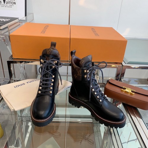 Louis Vuitton New in 2021 Monogram Calf Leather Bandage Boots Black Louis Vuitton New in 2021 Monogram Calf Leather Bandage Boots Black