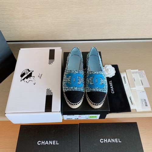 Chanel Spring And Summer New Double C Logo Fisherman Shoes Blue Grid And Blue Chanel Spring And Summer New Double C Logo Fisherman Shoes Blue Grid And Blue