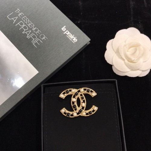 Chanel Iconic Double C Black And White Pearl Gold Brooch Chanel Iconic Double C Black And White Pearl Gold Brooch