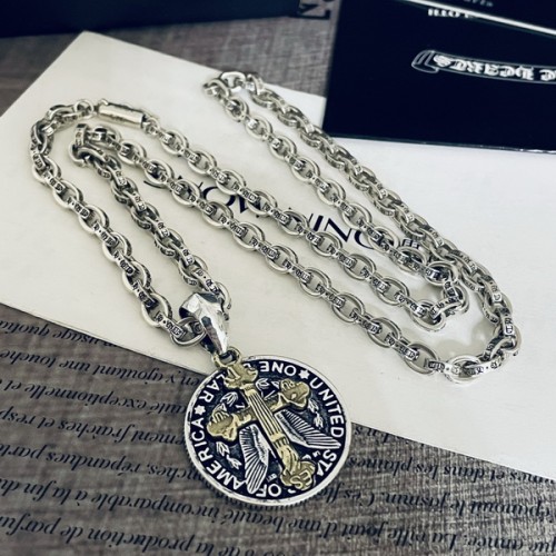 Chrome Hearts Round Medal*Cross Pendant Double Necklace Chrome Hearts Round Medal*Cross Pendant Double Necklace